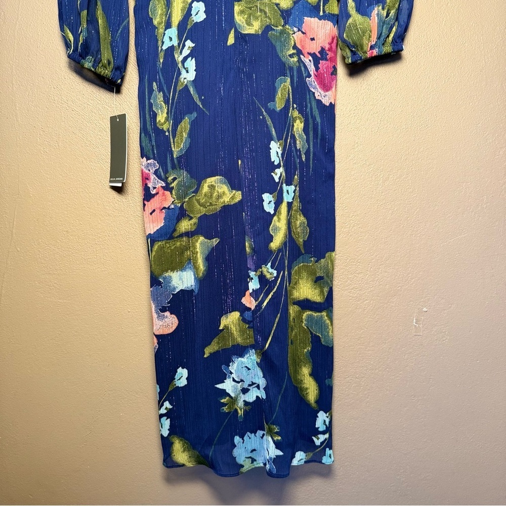 Julia Jordan Blue Floral Midi Dress 3/4 Sleeve NWT Elegant Boho Feminine Size 2 - Picture 13 of 17